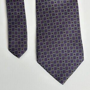 Vintage Yves Saint Laurent Grey Geometric Print Silk Tie
